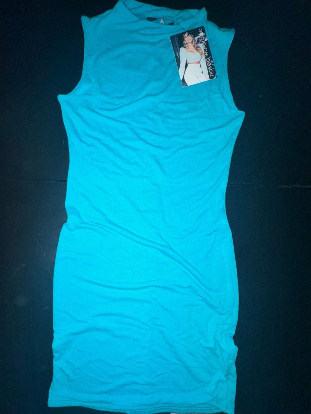 naked wardrobe Turquoise Sleeveless Midi Bodycon Dress